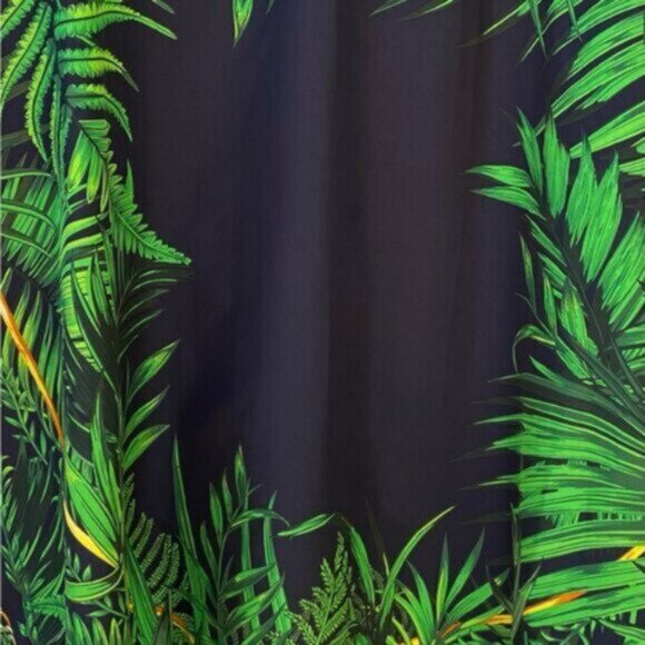 Green Botanical Gold Chain Print 100% Silk Short Caftan One Size - Picture 6 of 8